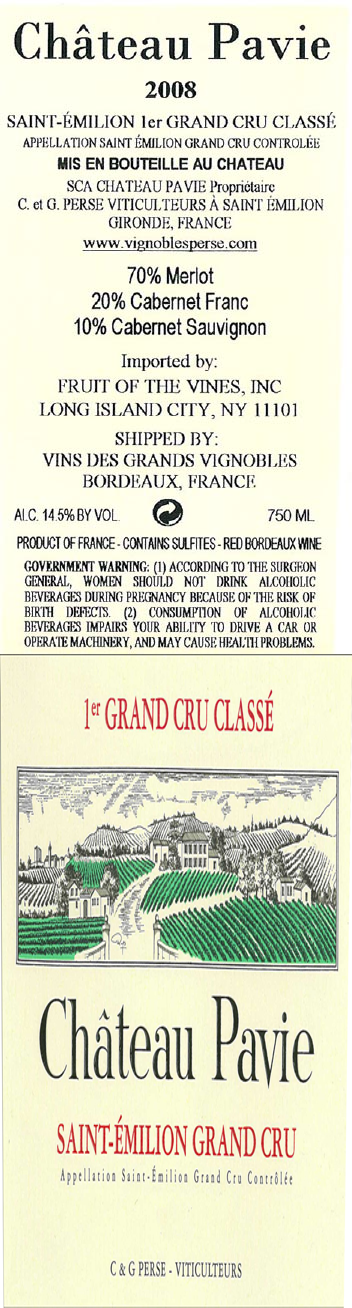 TABC label artwork for Chateau Pavie Saint Emilion
