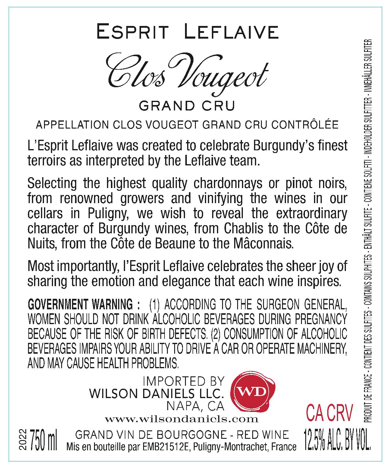 TABC label artwork for Domaine Leflaive Esprit Clos Vougeot