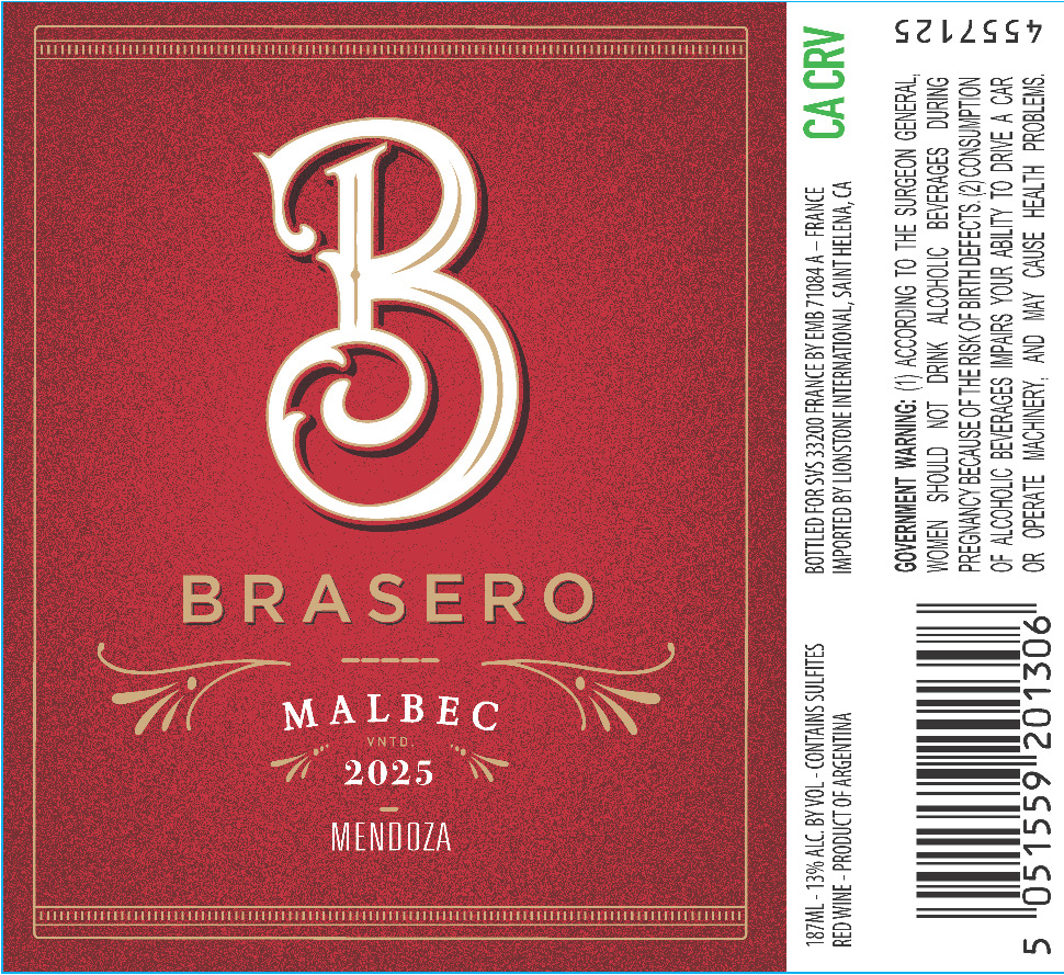 TABC label artwork for Brasero Mendoza Malbec Red Wine, Argentina