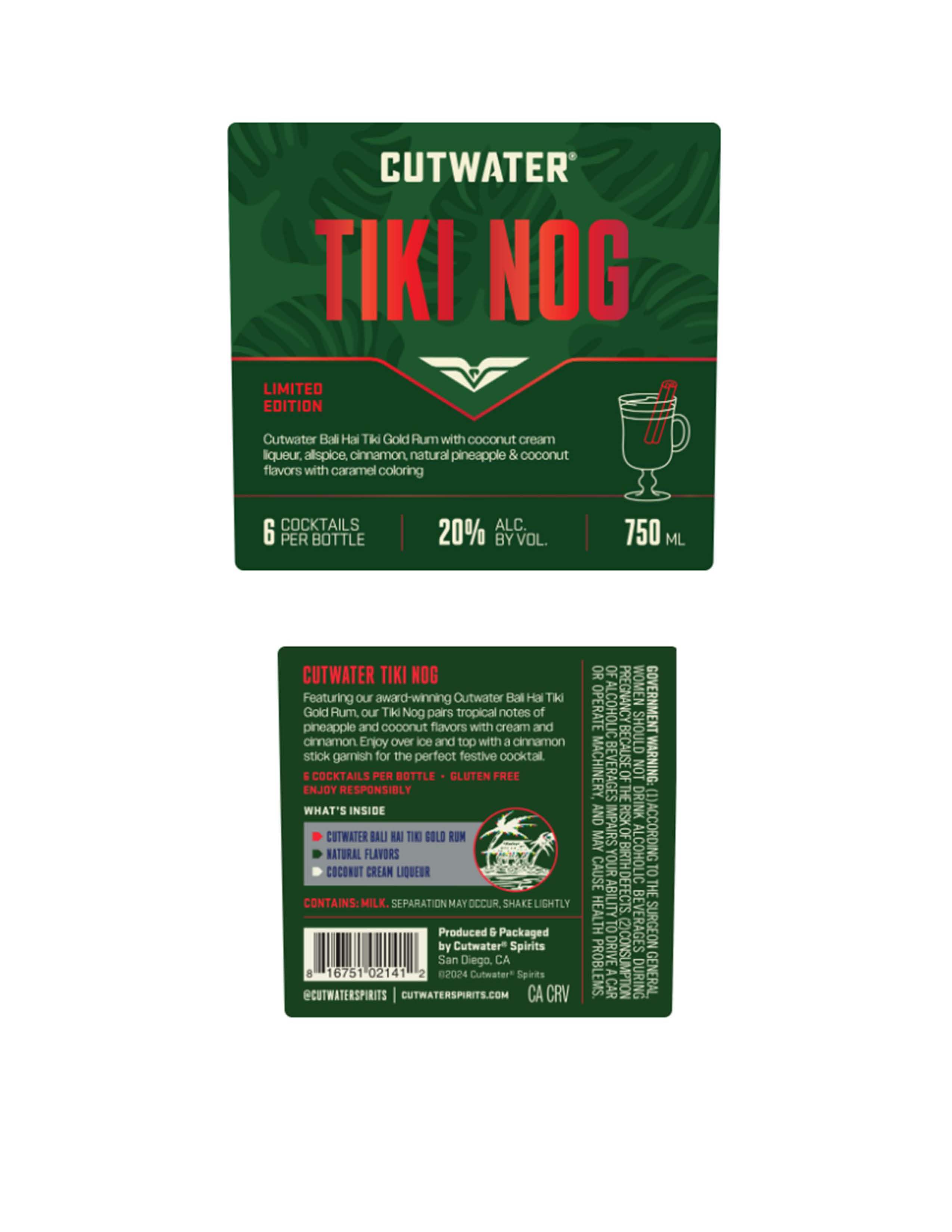 TABC label artwork for CUTWATER TIKI NOG