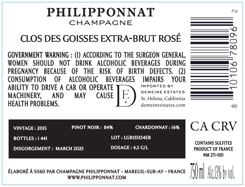 TABC label artwork for PHILLIPPONNAT CLOS DES GOISSES JUSTE ROSE