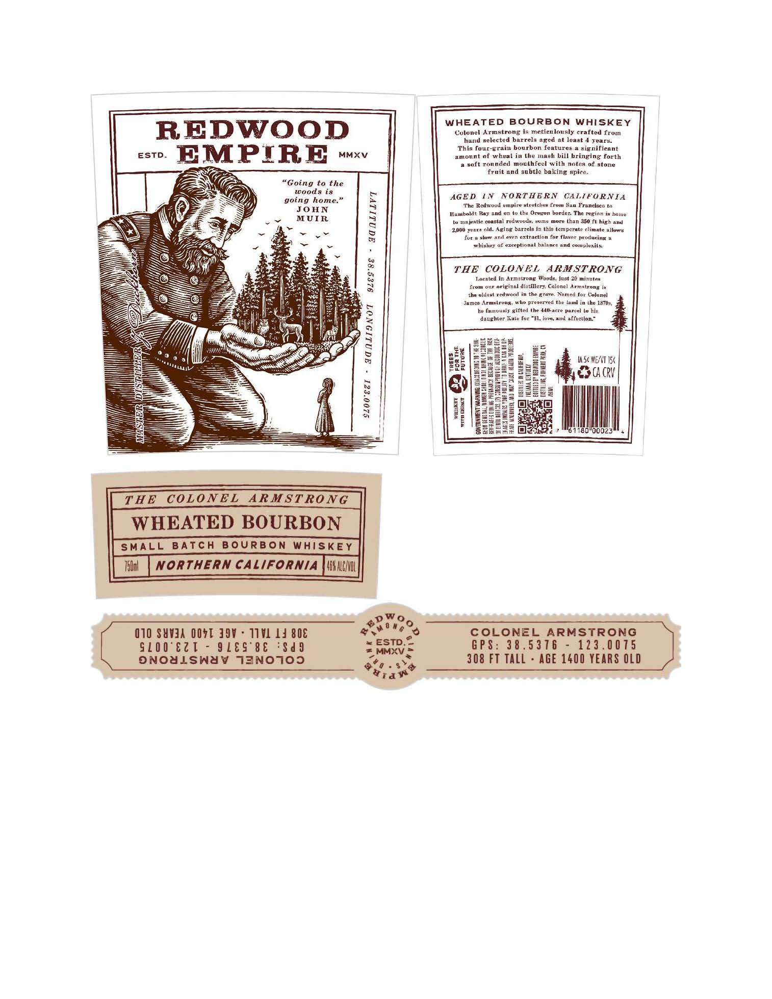 TABC label artwork for REDWOOD EMPIRE COLONEL ARMSTRONG BOURBON WHISKEY
