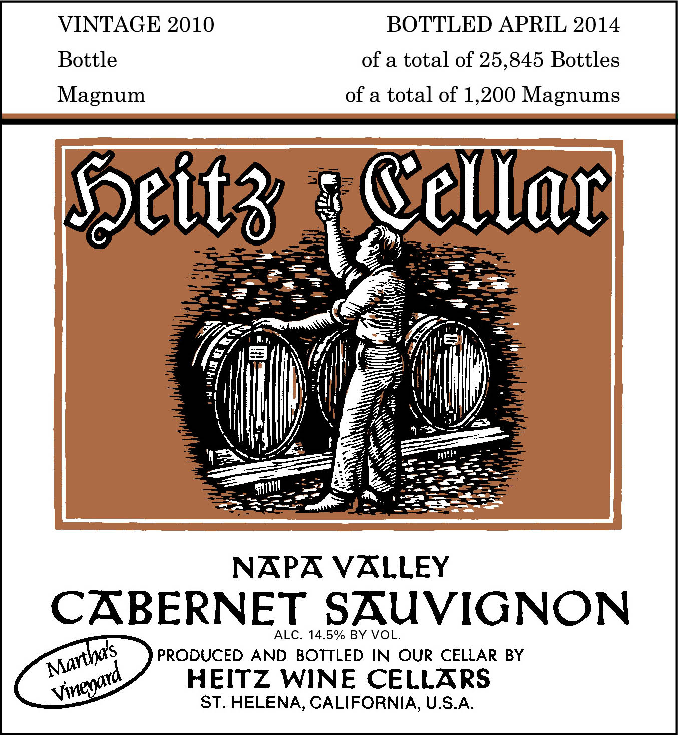 TABC label artwork for HEITZ WINE CELLARS CABERNET SAUVIGNON NAPA VALLEY MARTHA'S VINEYARD