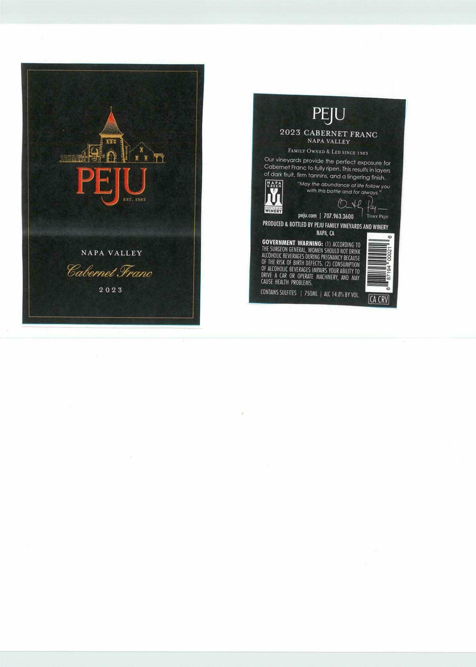 TABC label artwork for Peju Cabernet Franc Napa Valley