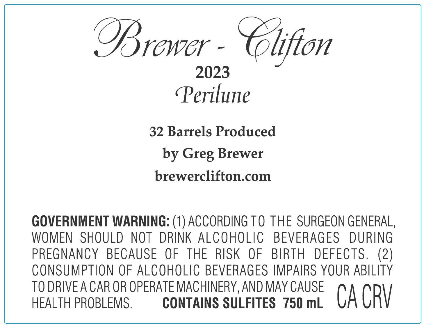 TABC label artwork for BREWER CLIFTON SYRAH STA RITA HILLS