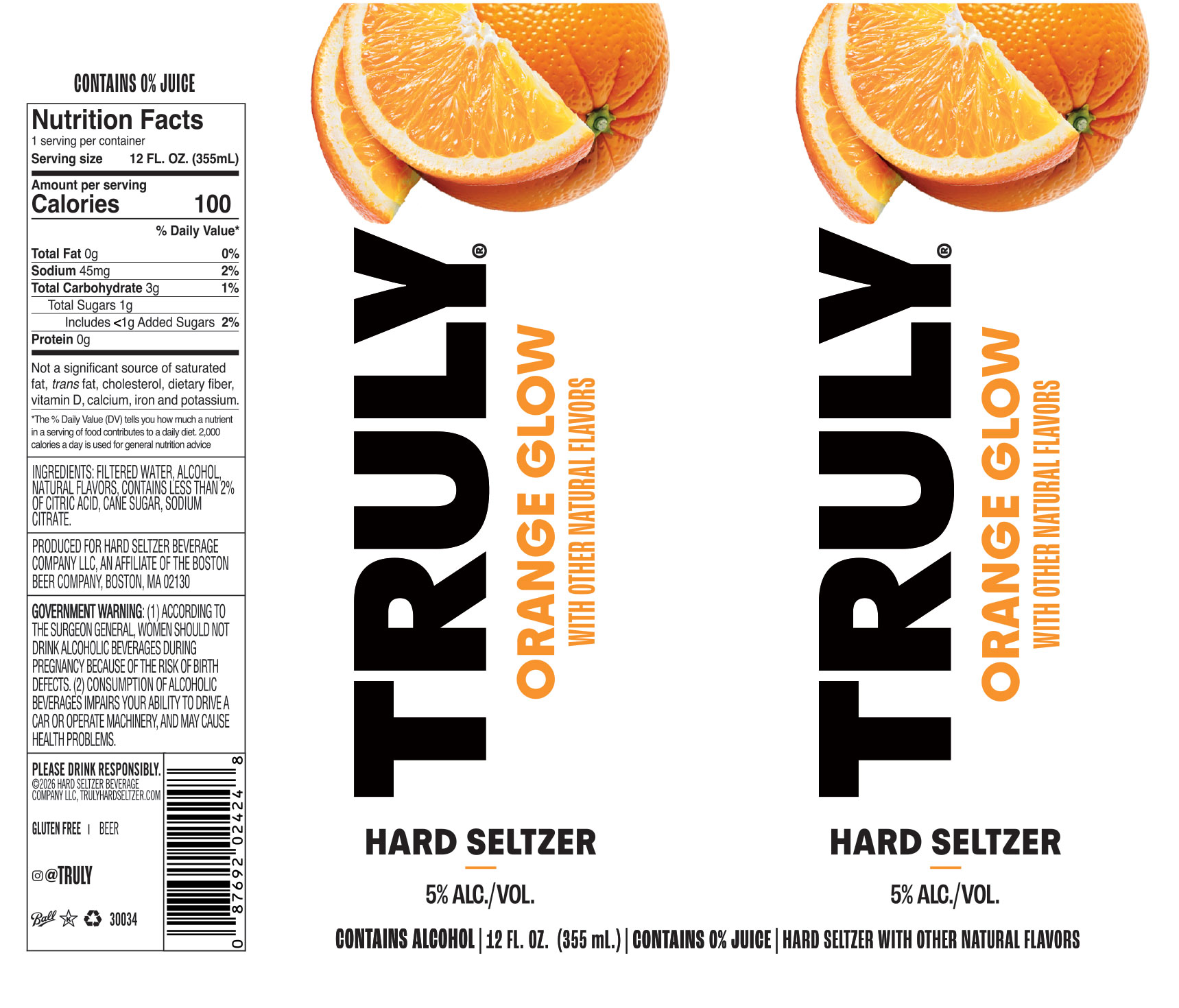 TABC label artwork for TRULY HARD SELTZER ORANGE GLOW