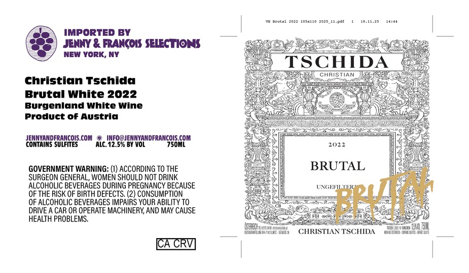 TABC label artwork for Christian Tschida, Brutal White