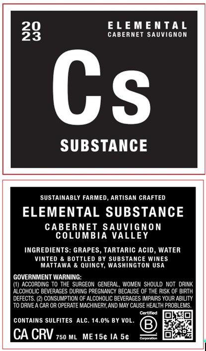TABC label artwork for SUBSTANCE CABERNET SAUVIGNON COLUMBIA VALLEY ELEMENTAL