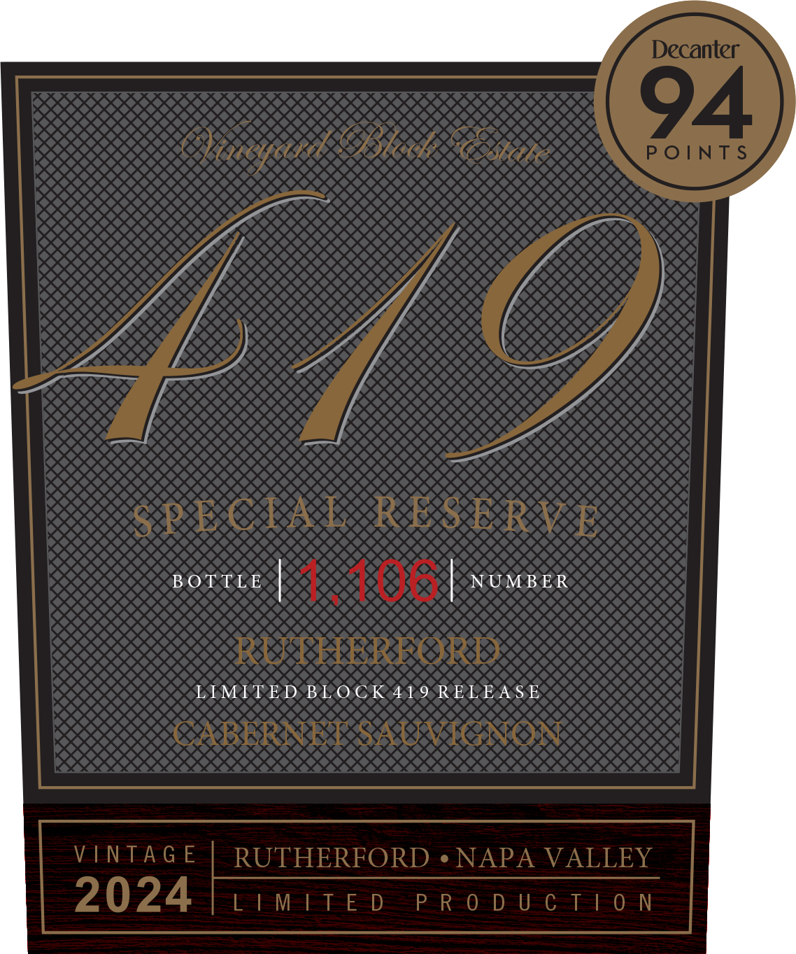 TABC label artwork for Vineyard Block Estate Cabernet Sauvignon Rutherford #419