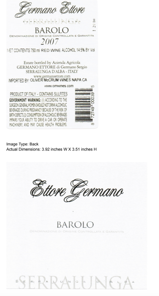 TABC label artwork for ETTORE GERMANO SERRALUNGA