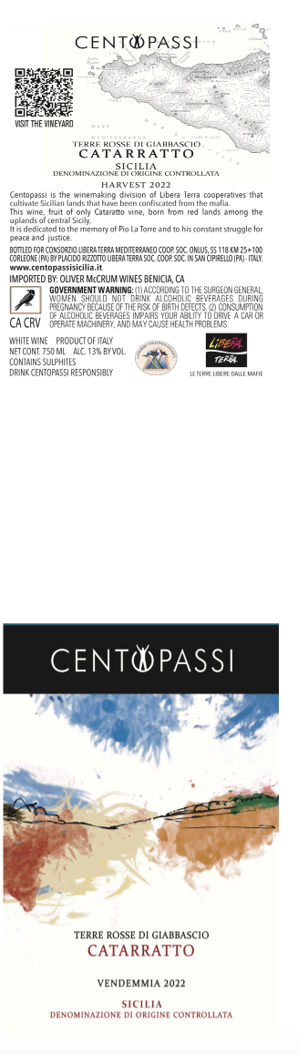 TABC label artwork for CENTOPASSI CATARRATTO TERRE ROSSE DI GIABBASCIO