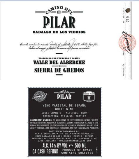 TABC label artwork for COMANDO G CAMINO DEL PILAR ALBILLO