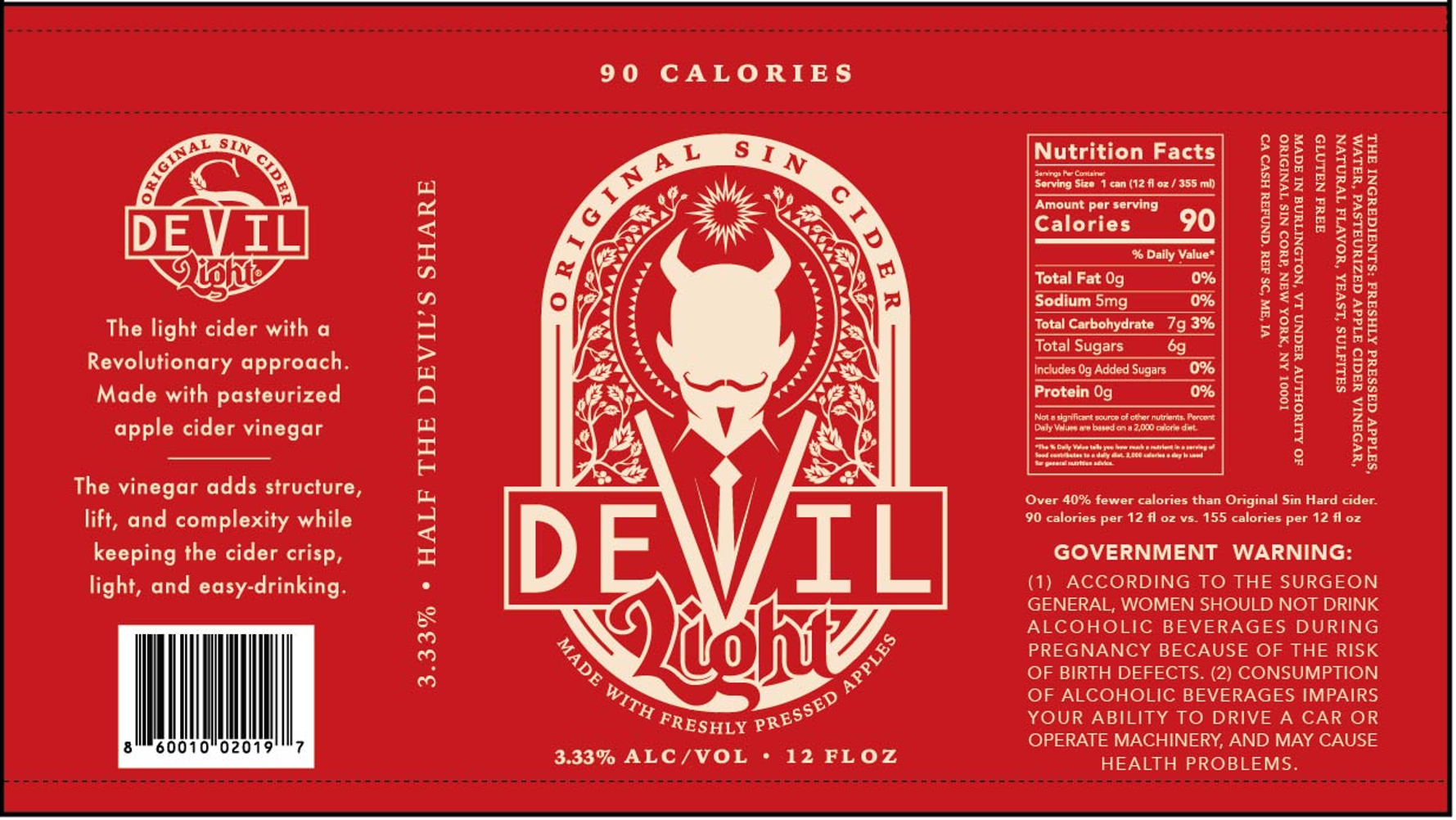 TABC label artwork for Original Sin Devil Light Cider
