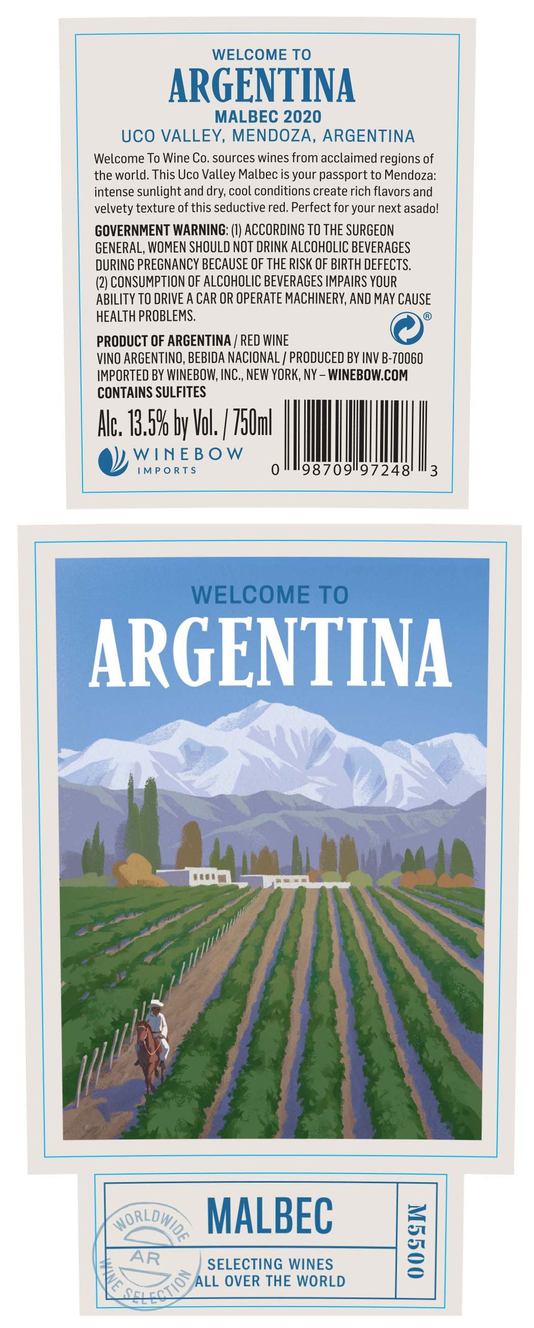 TABC label artwork for Welcome To Argentina Malbec