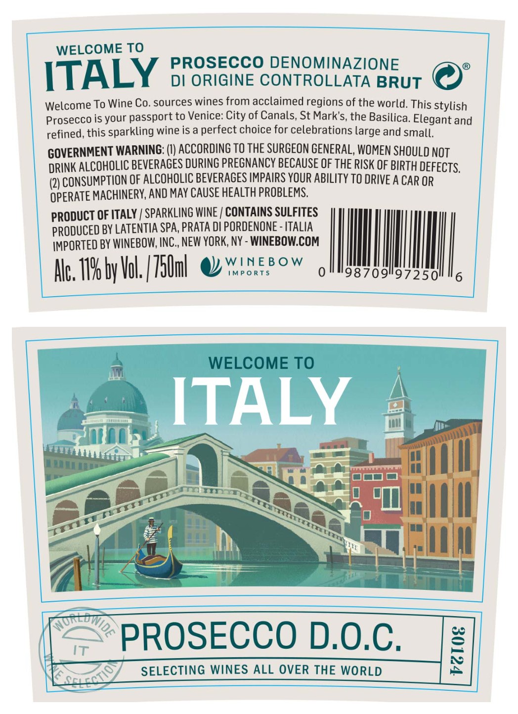 TABC label artwork for Welcome To Italy Prosecco