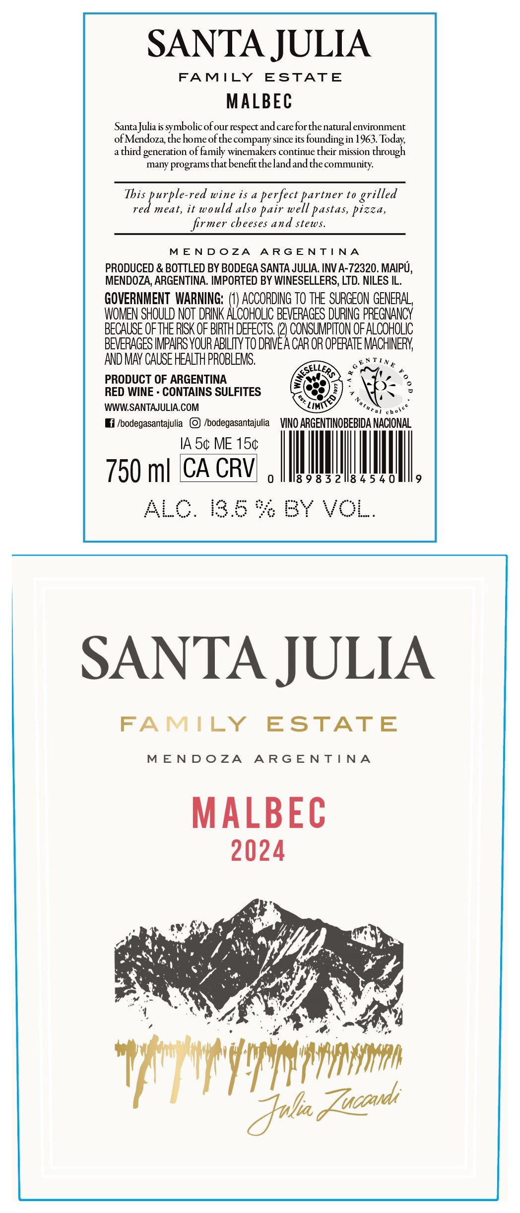 TABC label artwork for Santa Julia Malbec Family Estate