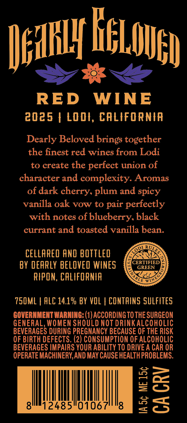 TABC label artwork for DEARLY BELOVED WINES RED