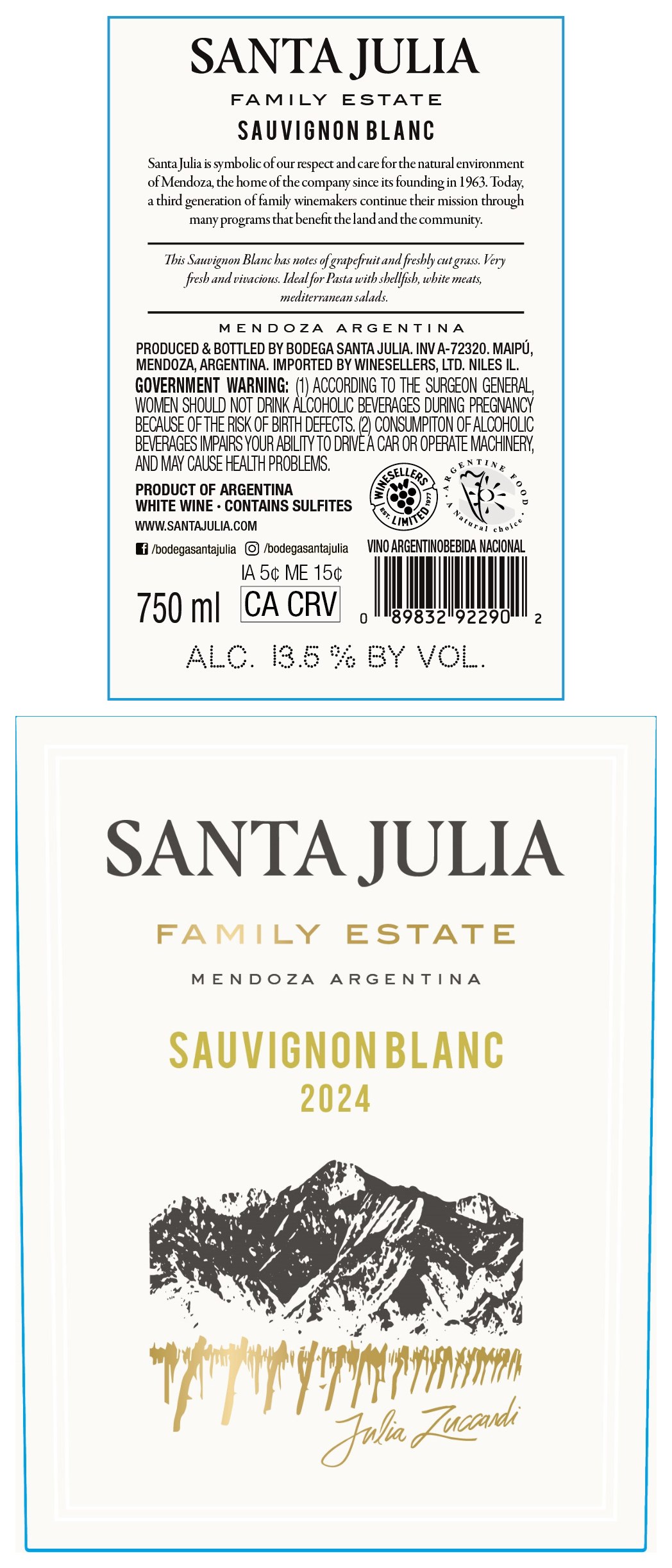 TABC label artwork for Santa Julia Sauvignon Blanc Family Estate