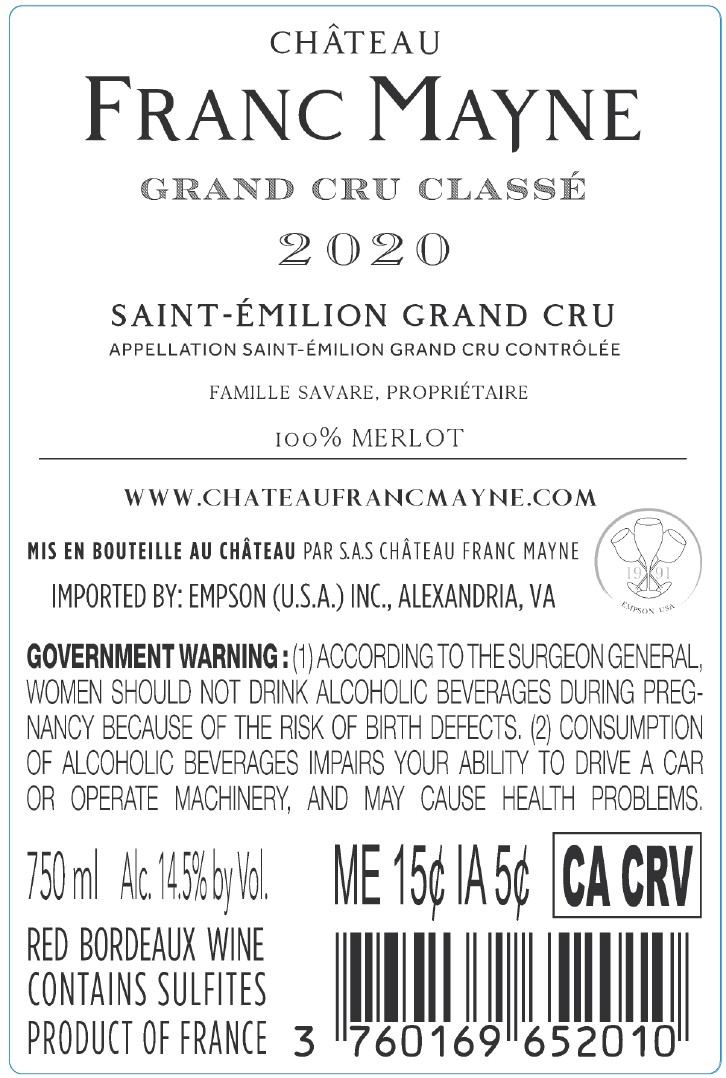 TABC label artwork for CHATEAU FRANC MAYNE MERLOT