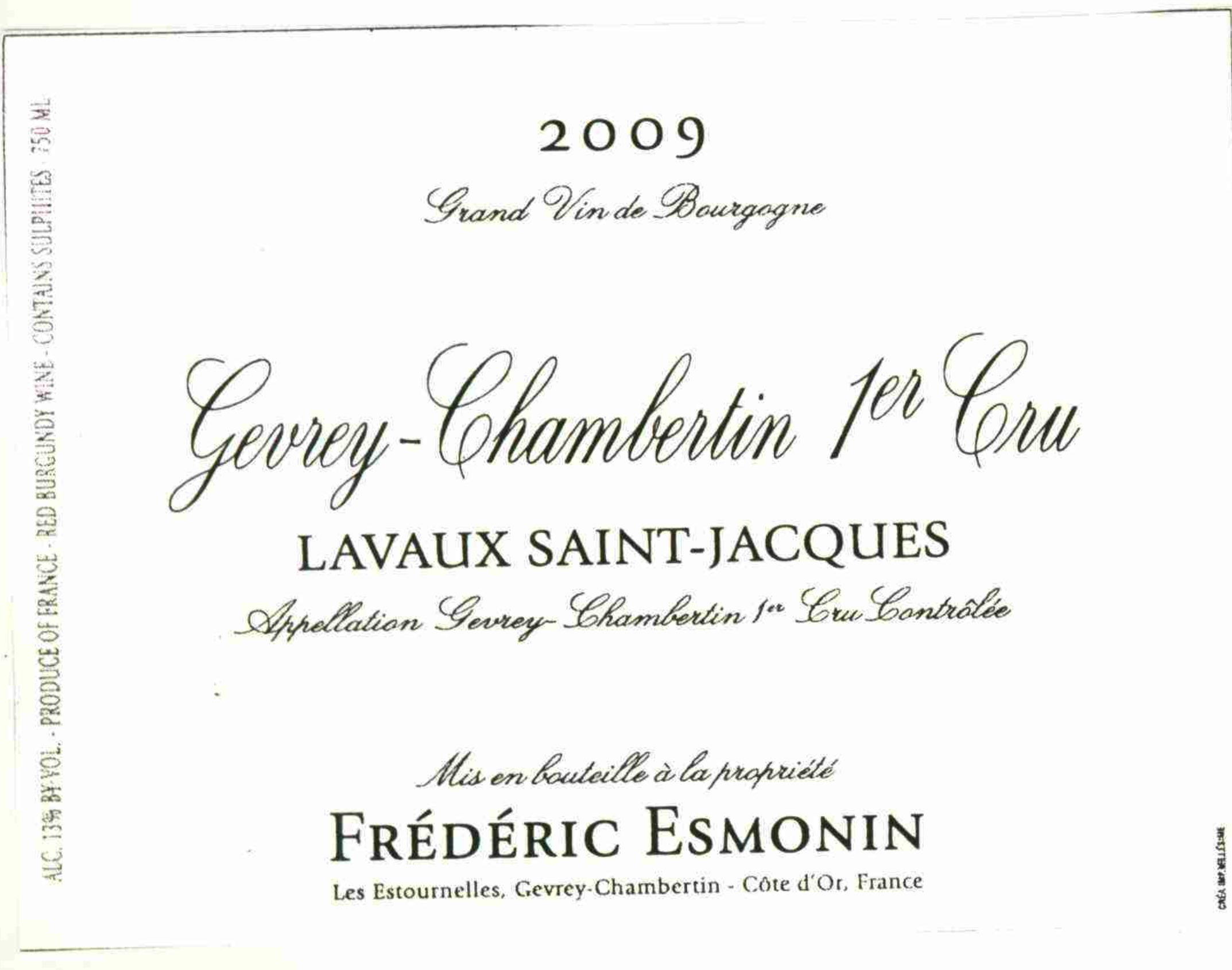 TABC label artwork for FREDERIC ESMONIN GEVREY CHAMBERTIN LAVAUX SAINT-JACQUES