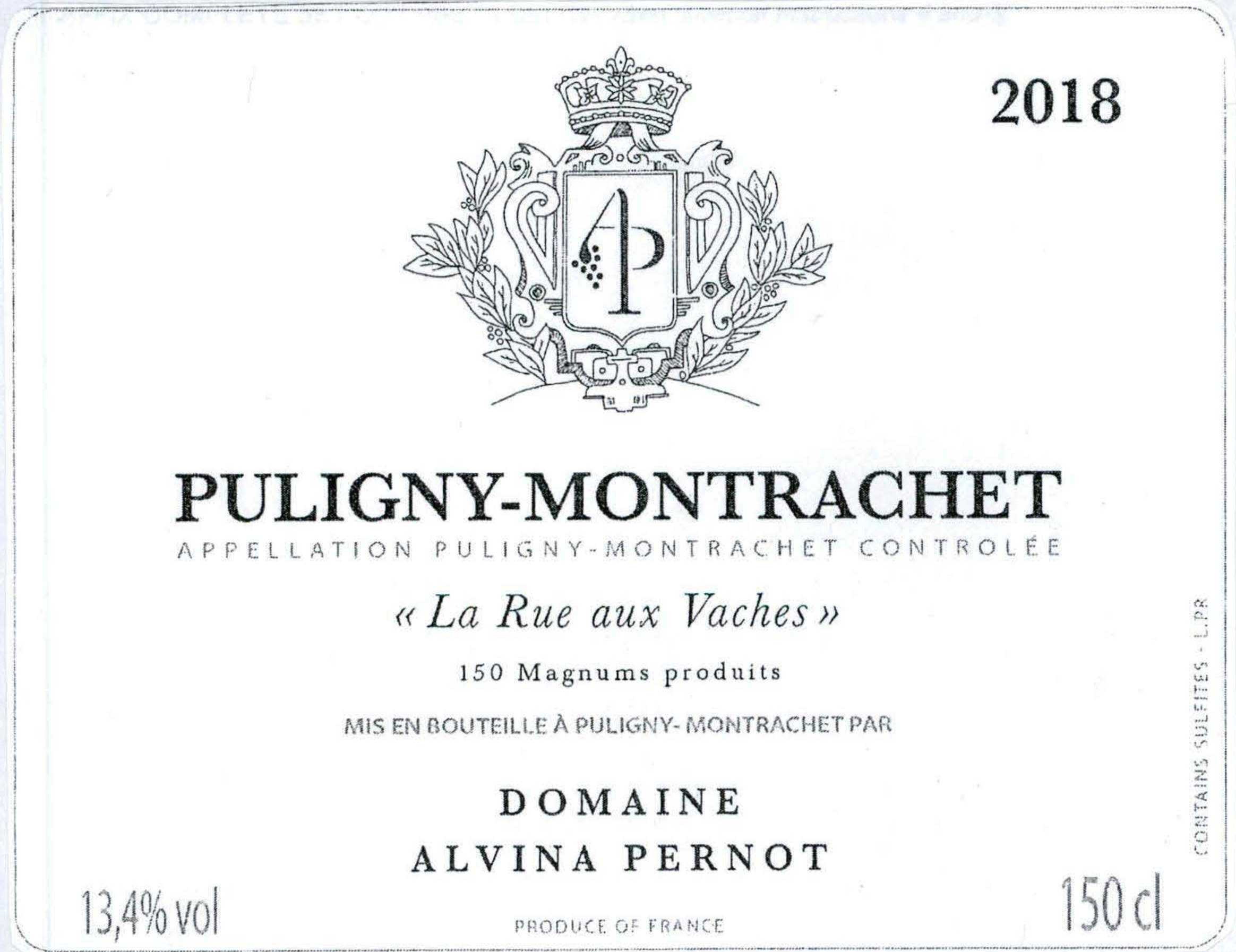 TABC label artwork for ALVINA PERNOT PULIGNY-MONTRACHET LA RUE AUX VACHES