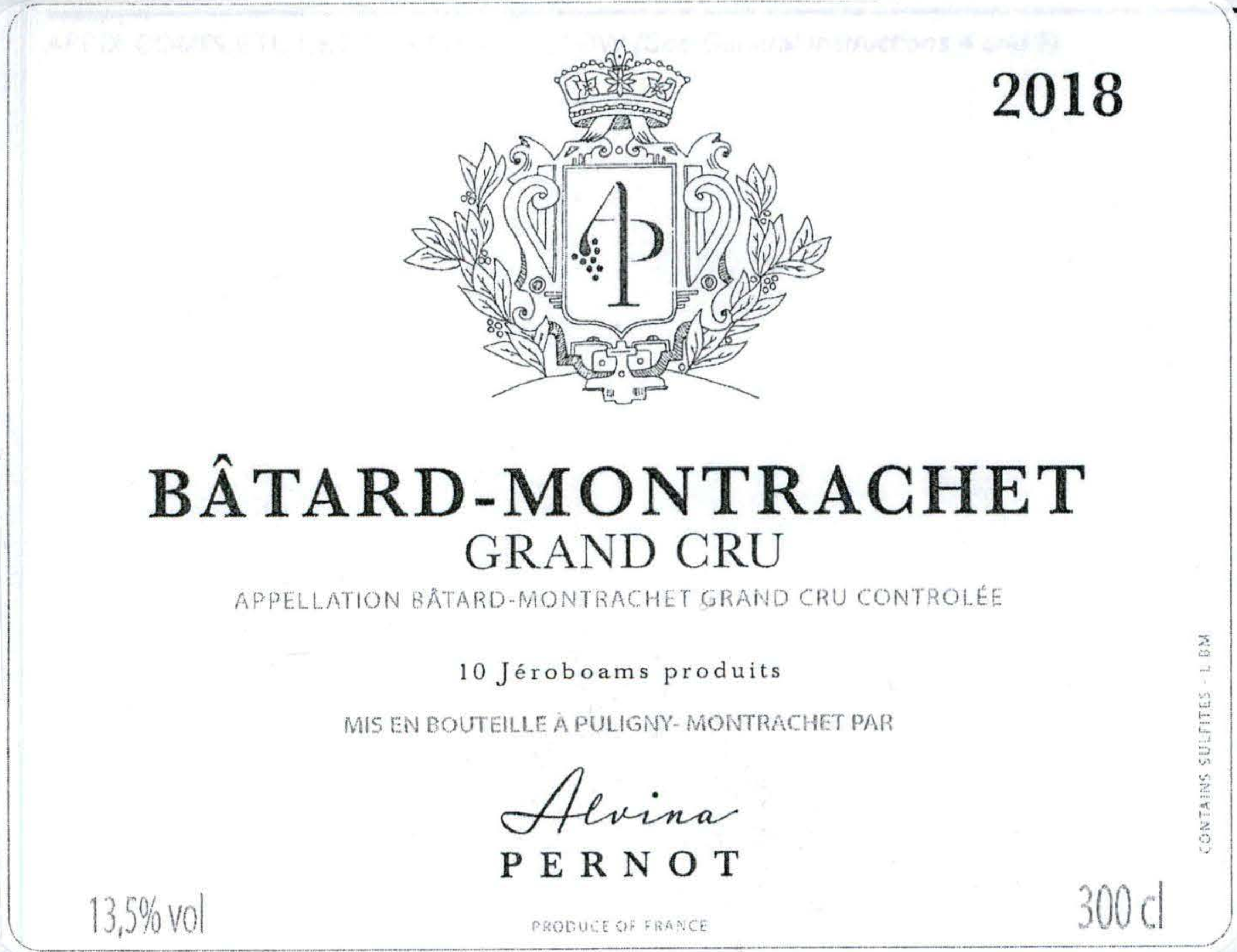 TABC label artwork for ALVINA PERNOT BATARD MONTRACHET