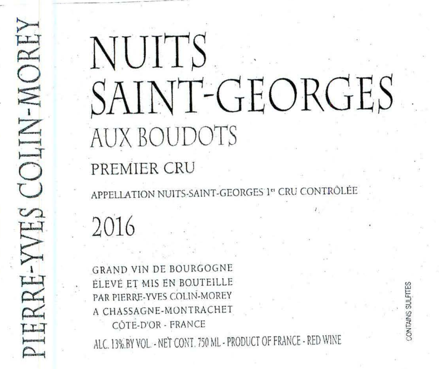 TABC label artwork for PIERRE-YVES COLIN-MOREY NUITS SAINT-GEORGES AUX BOUDOTS