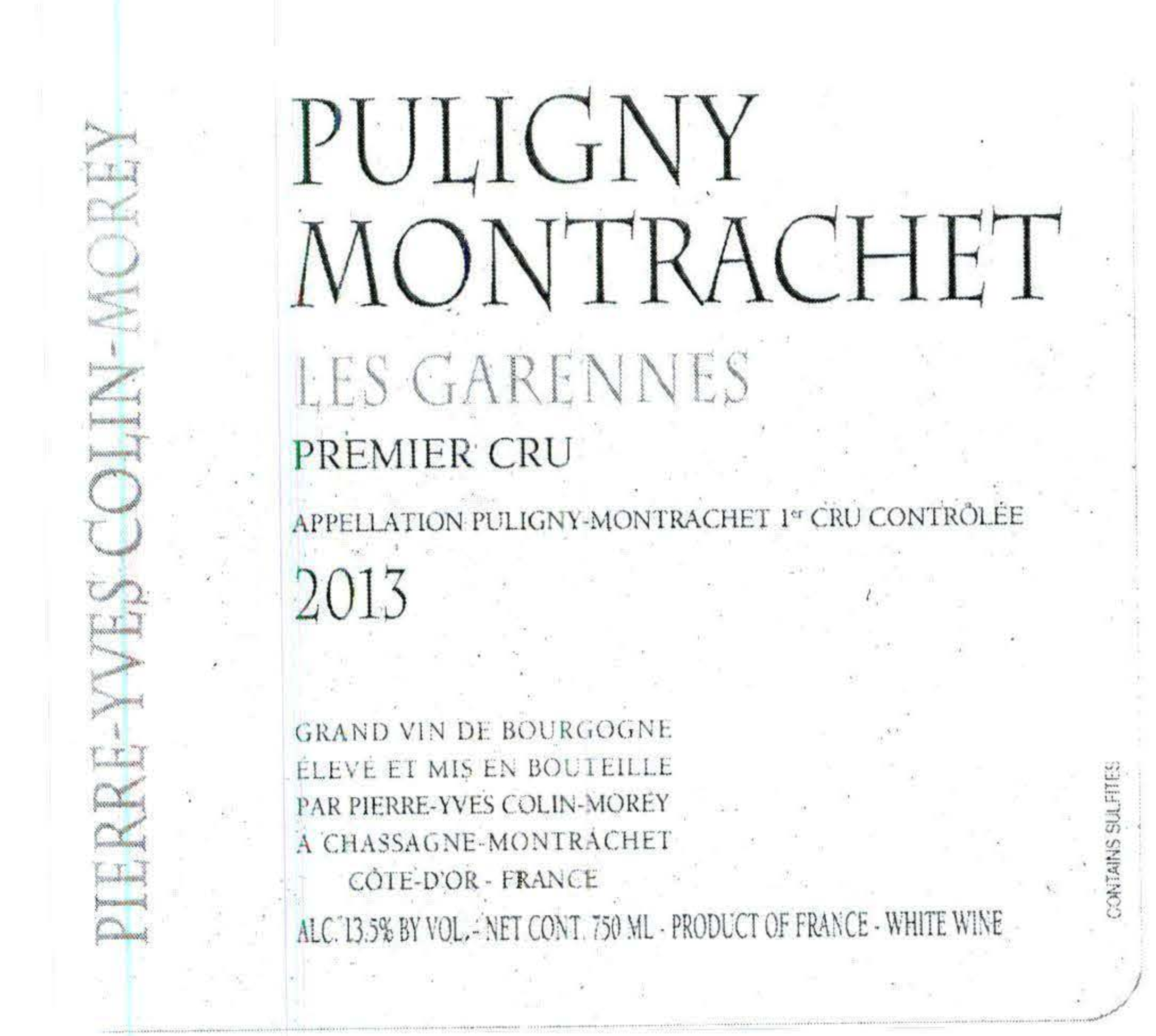 TABC label artwork for PIERRE-YVES COLIN-MOREY PULIGNY MONTRACHET LES GARENNES
