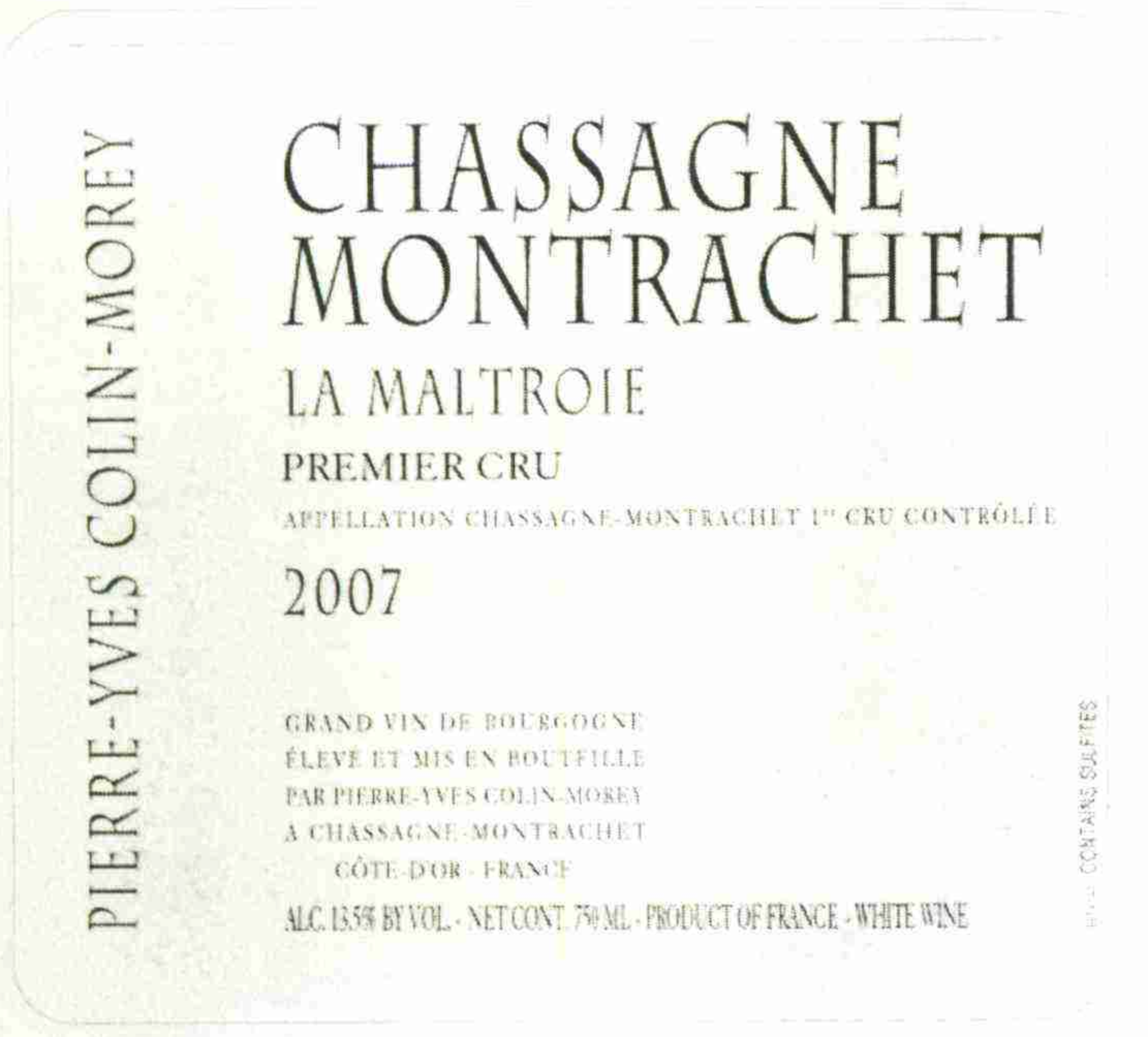 TABC label artwork for PIERRE YVES COLIN MOREY CHASSAGNE MONTRACHET LA MALTROIE