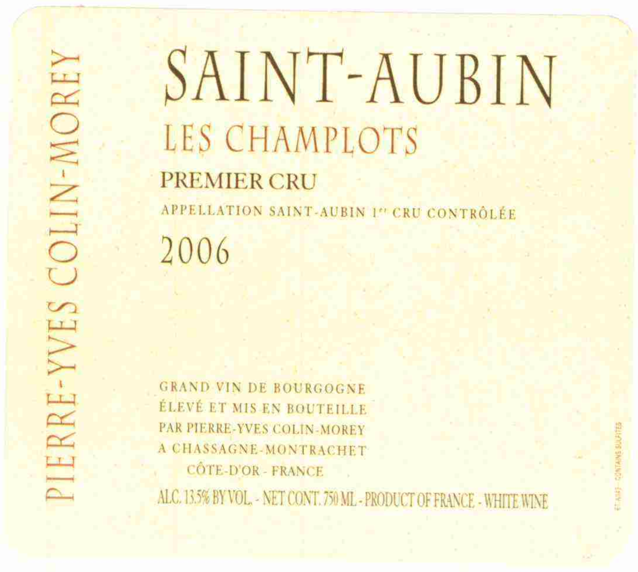 TABC label artwork for PIERRE YVES COLIN MOREY SAINT-AUBIN LES CHAMPLOTS