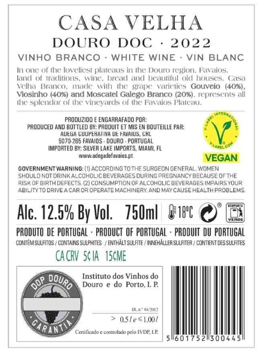 TABC label artwork for Casa Velha Douro White Blend