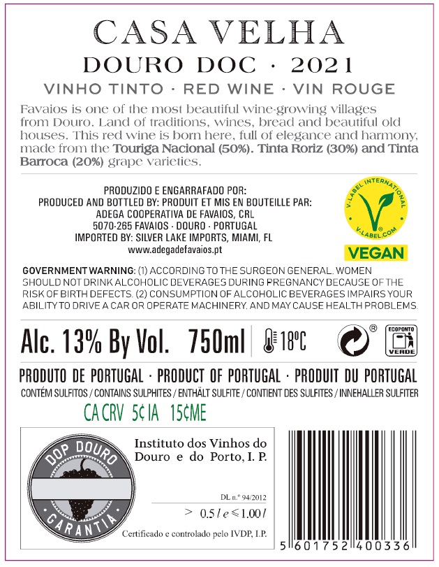 TABC label artwork for Casa Velha Douro Red Blend