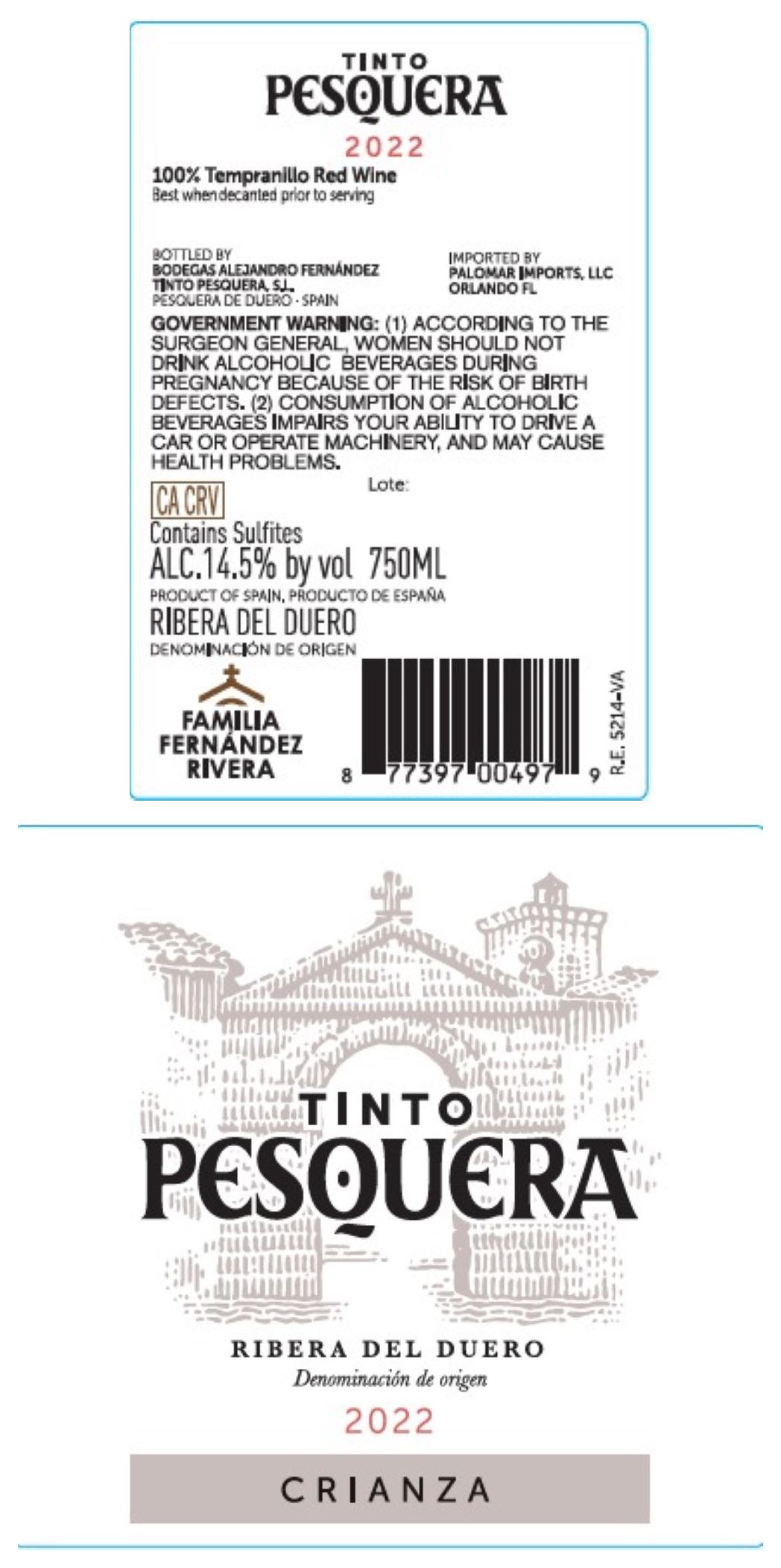TABC label artwork for Tinto Pesquera Crianza