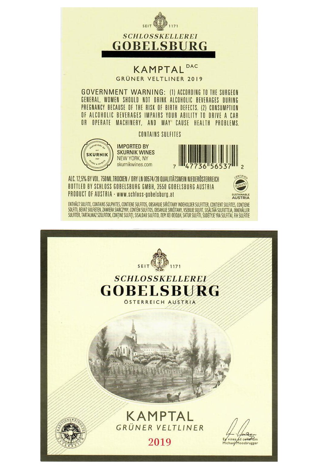 TABC label artwork for Gobelsburg Schlosskellerei Gruner Veltliner Kamptal