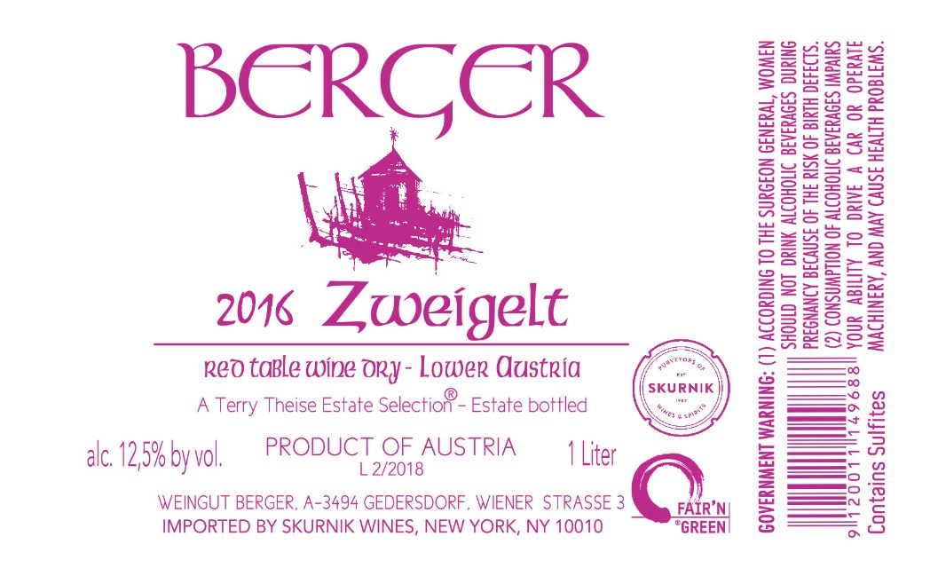 TABC label artwork for Berger Zweigelt