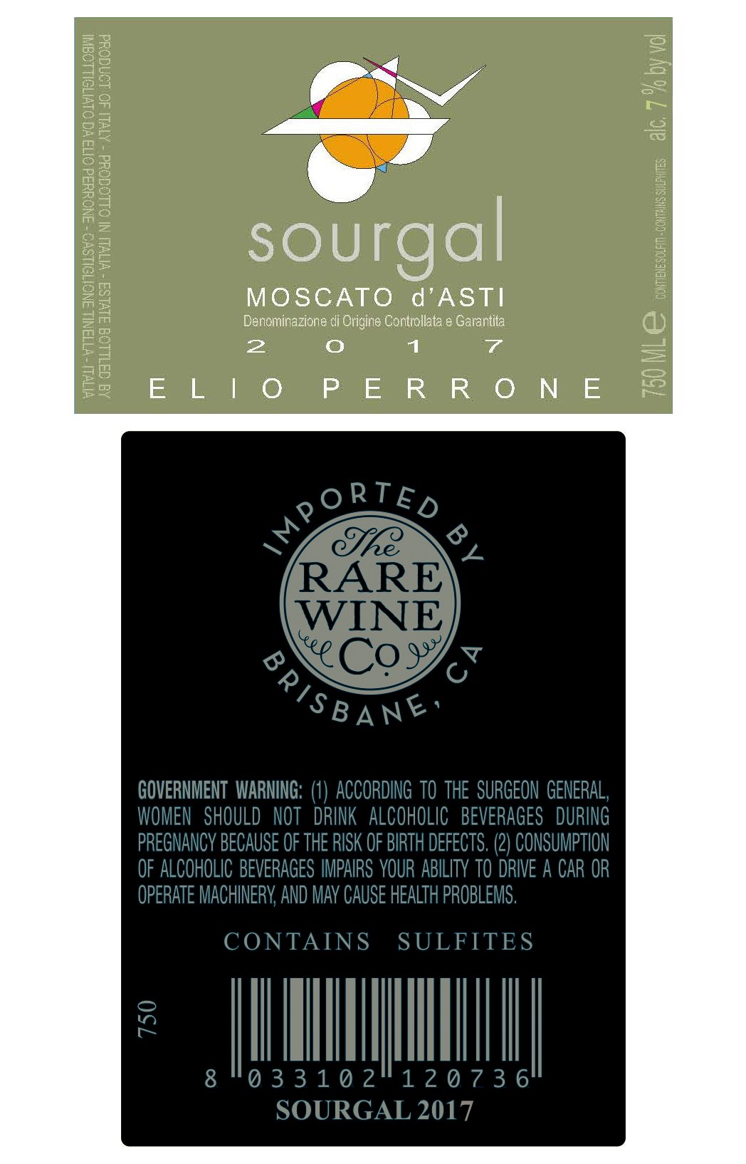 TABC label artwork for Elio Perrone Moscato d'Asti Sourgal