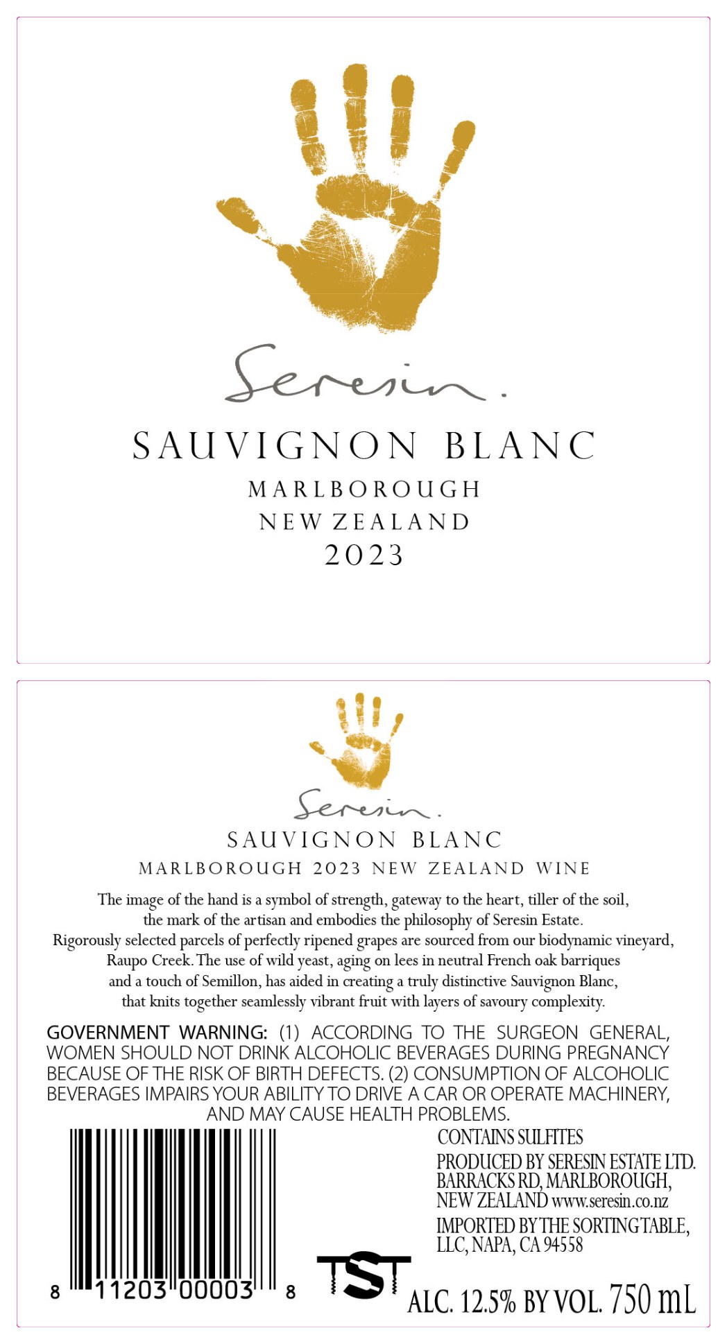 TABC label artwork for Seresin Sauvignon Blanc
