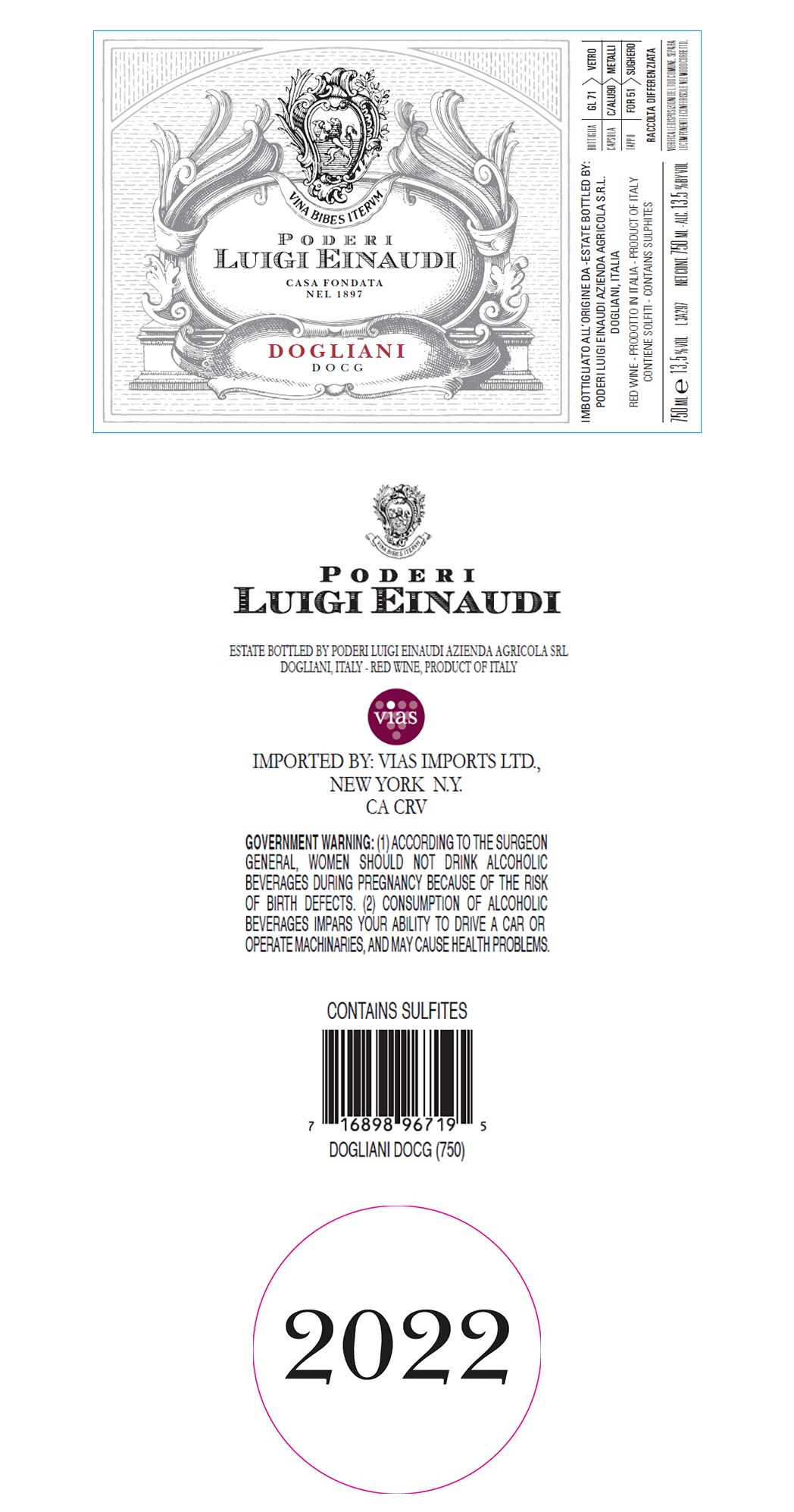 TABC label artwork for Luigi Einaudi Dogliani