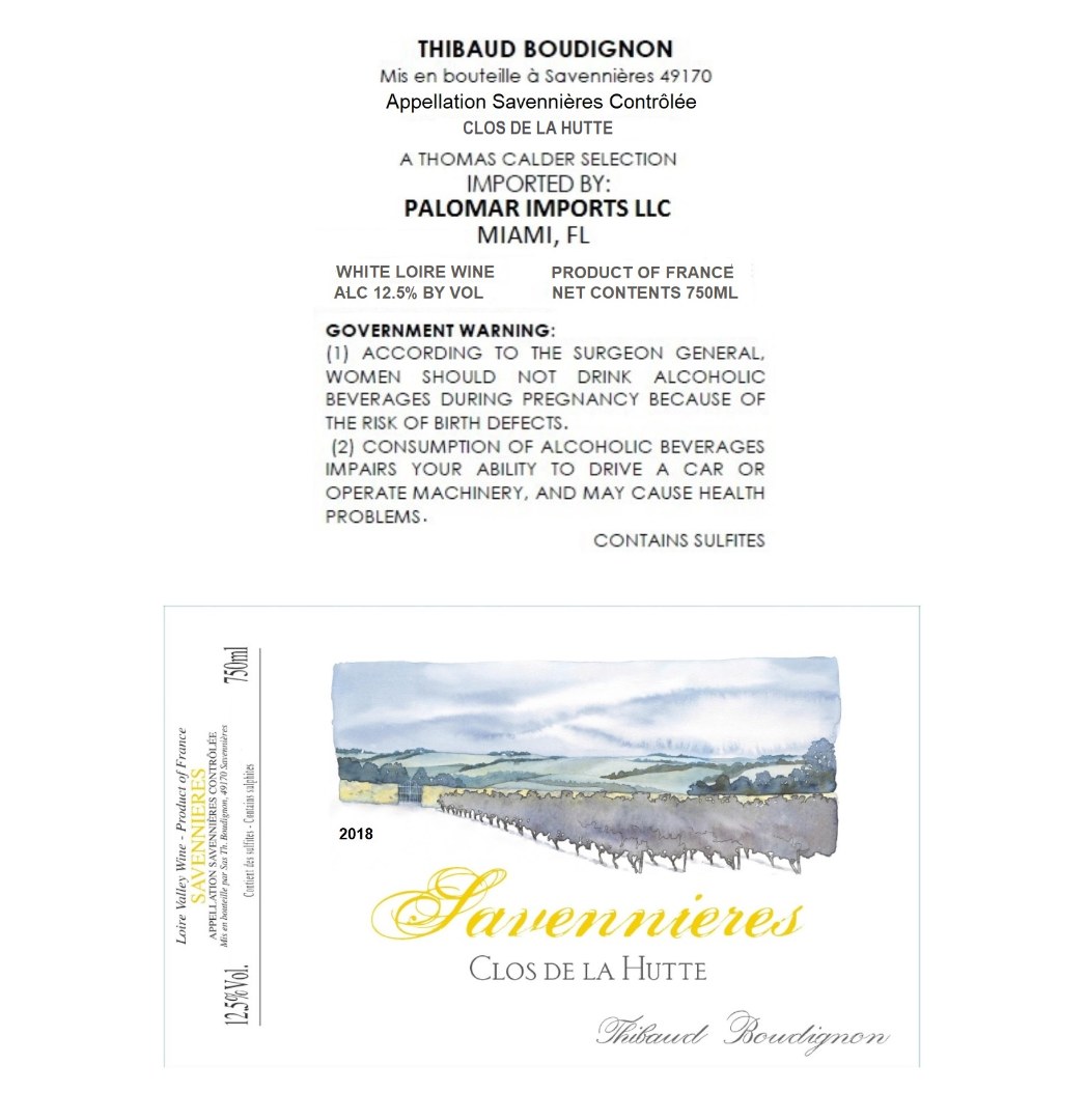 TABC label artwork for Thibaud Boudignon Savennieres Clos de la Hutte