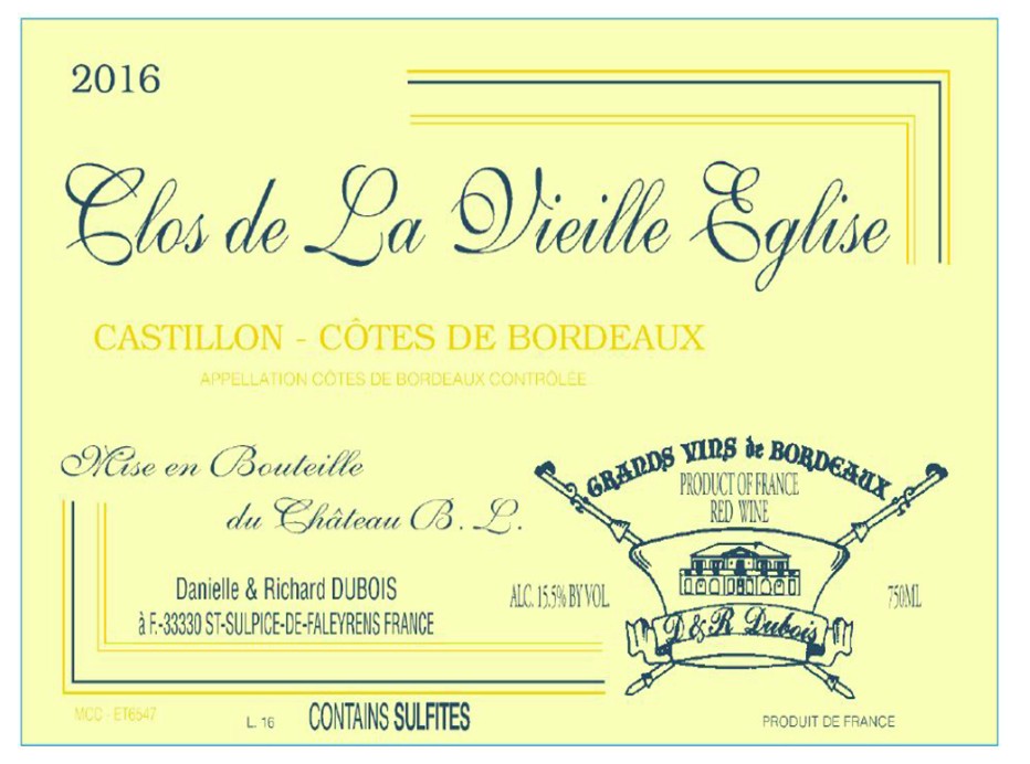 TABC label artwork for Clos de Vielle Eglise Castillon Cotes De Bordeaux