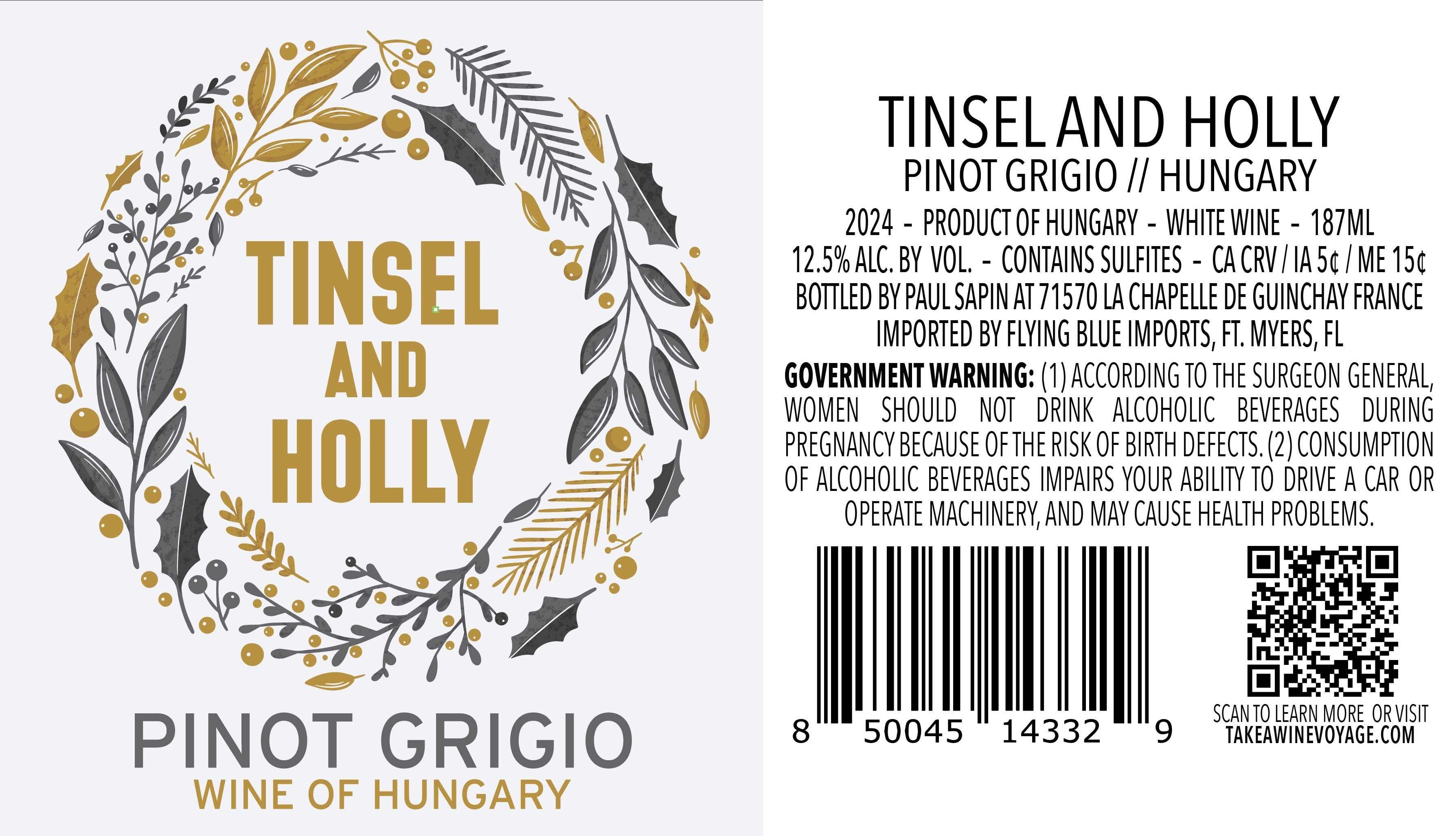 TABC label artwork for TINSEL AND HOLLY PINOT GRIGIO