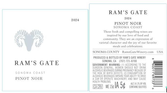 TABC label artwork for RAM'S GATE WINERY PINOT NOIR SONOMA COAST