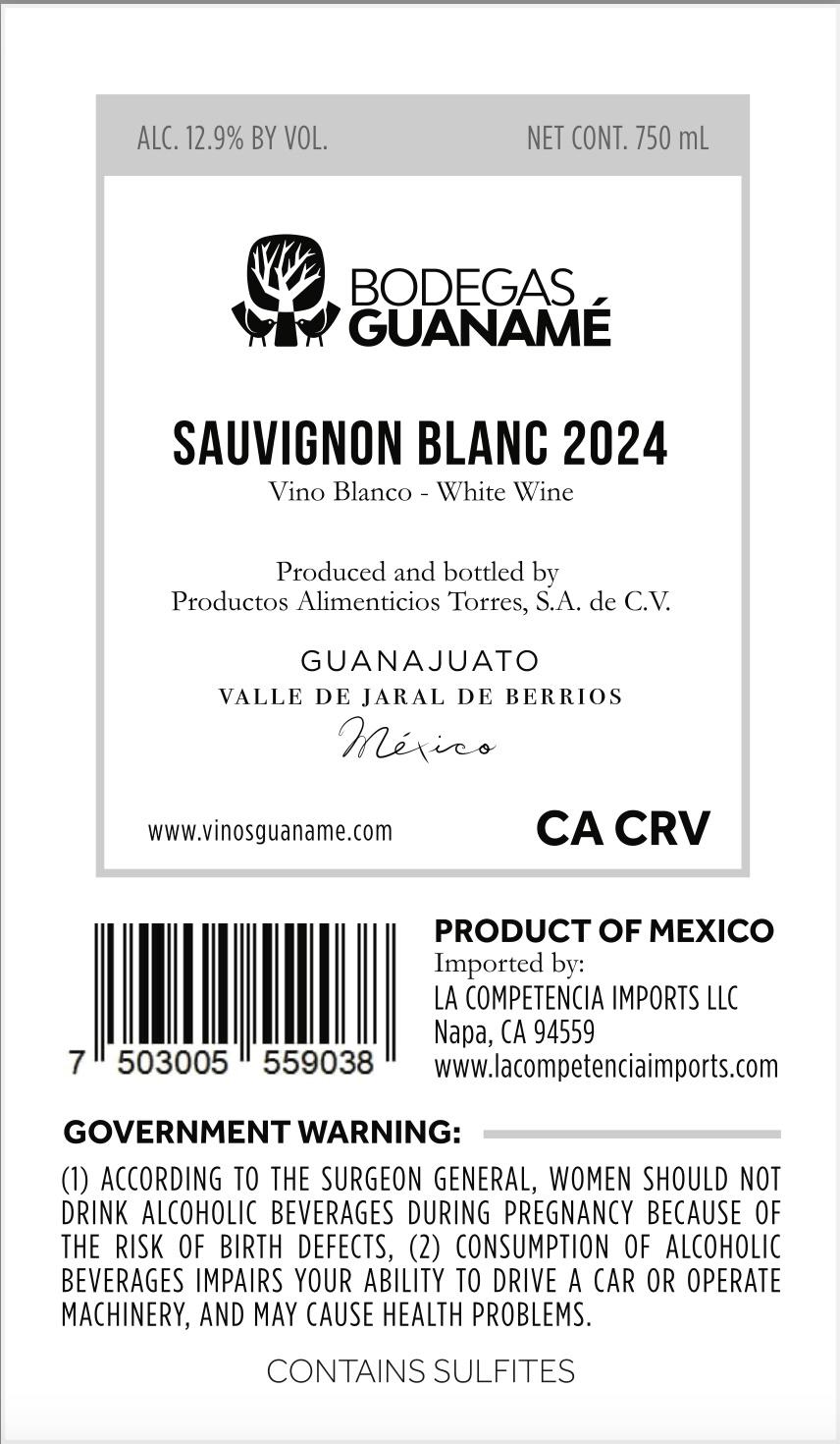 TABC label artwork for Guaname Sauvignon Blanc
