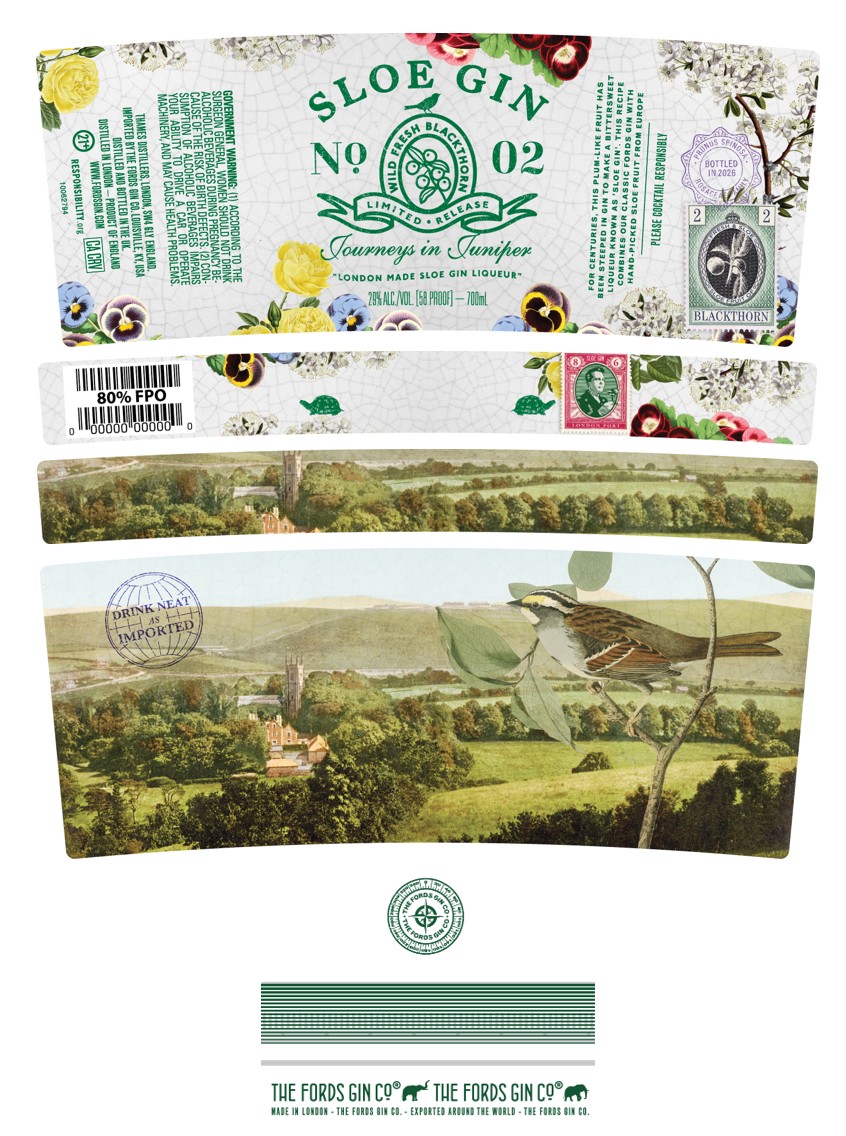 TABC label artwork for The Fords Gin Co. Sloe Gin