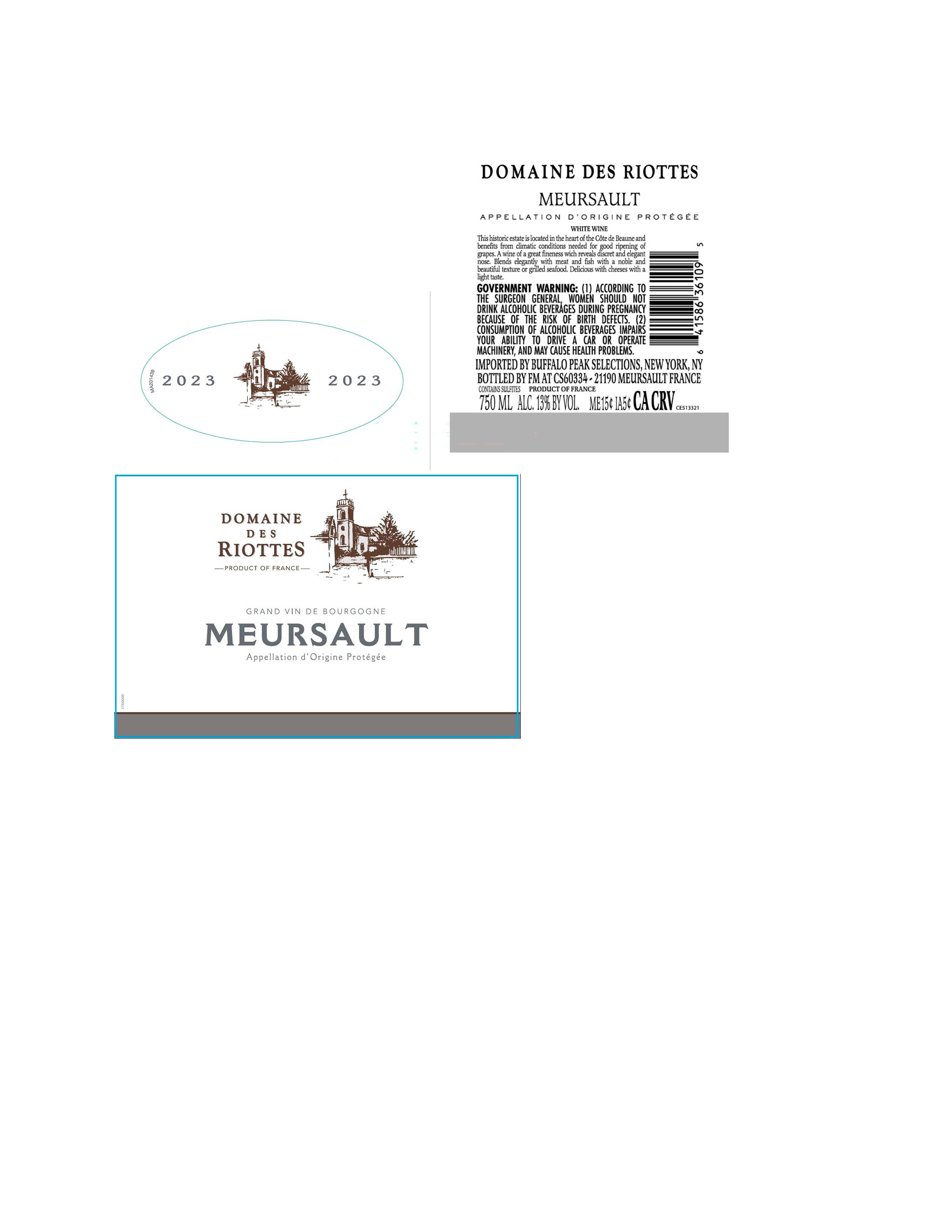 TABC label artwork for Domaine des Riottes Meursault