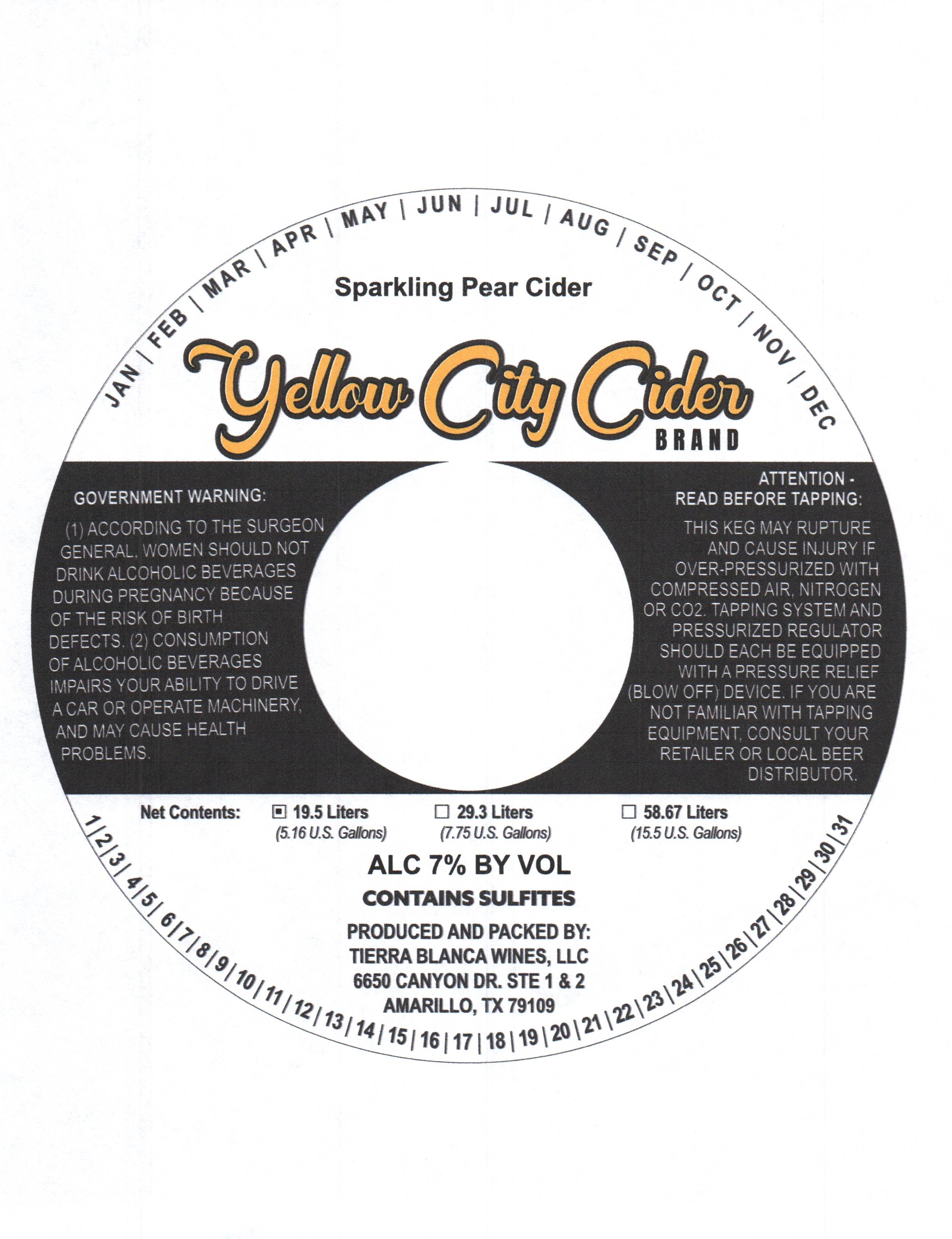 TABC label artwork for Yellow City Cider Sparkling Pear Cider