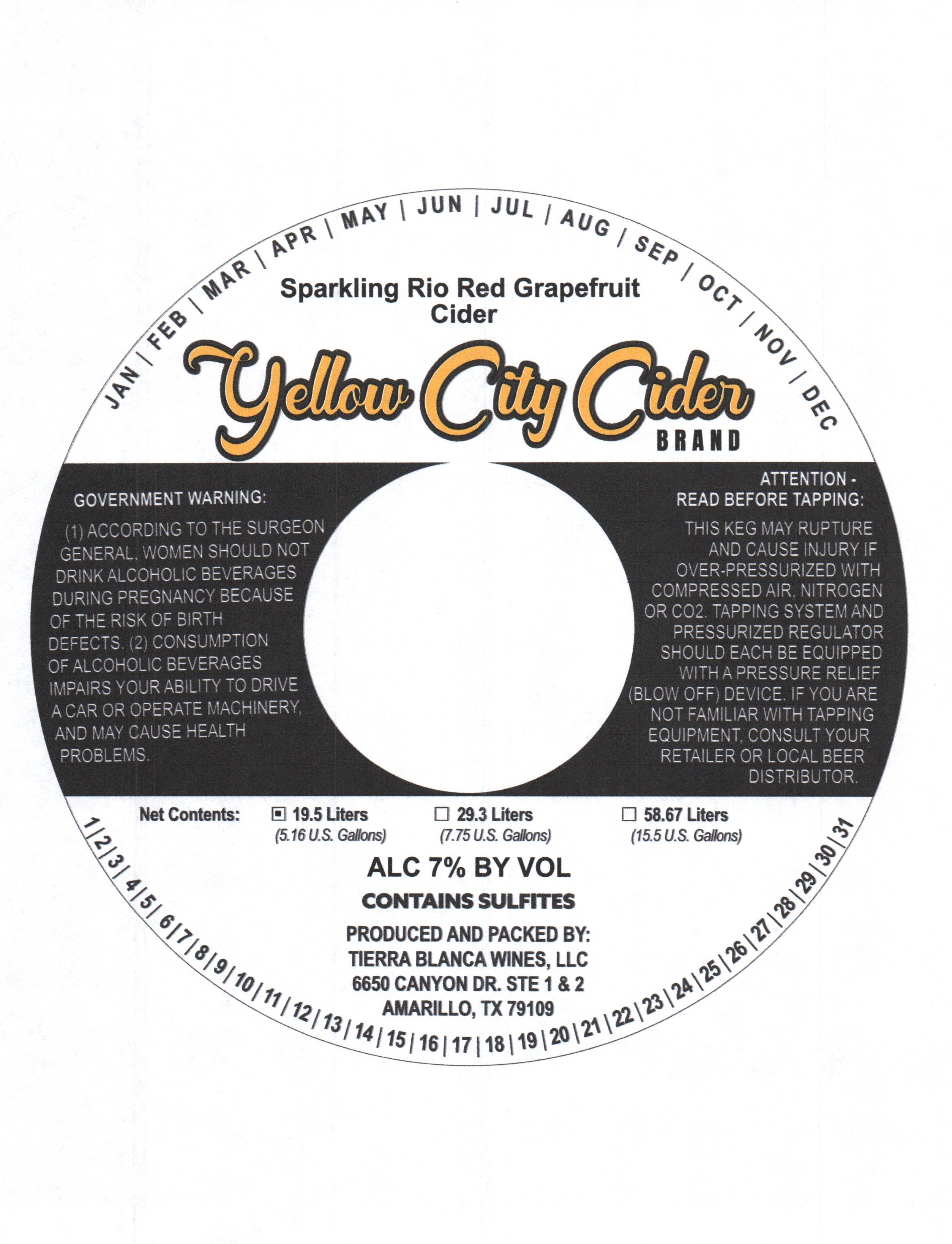 TABC label artwork for Yellow City Cider Sparkling Rio Red Grapefruit Cider