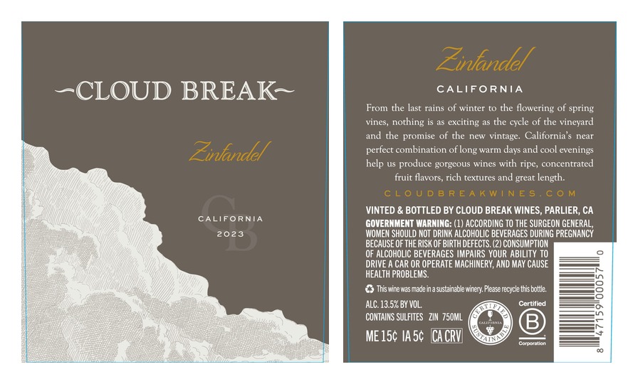 TABC label artwork for Cloud Break Zinfandel