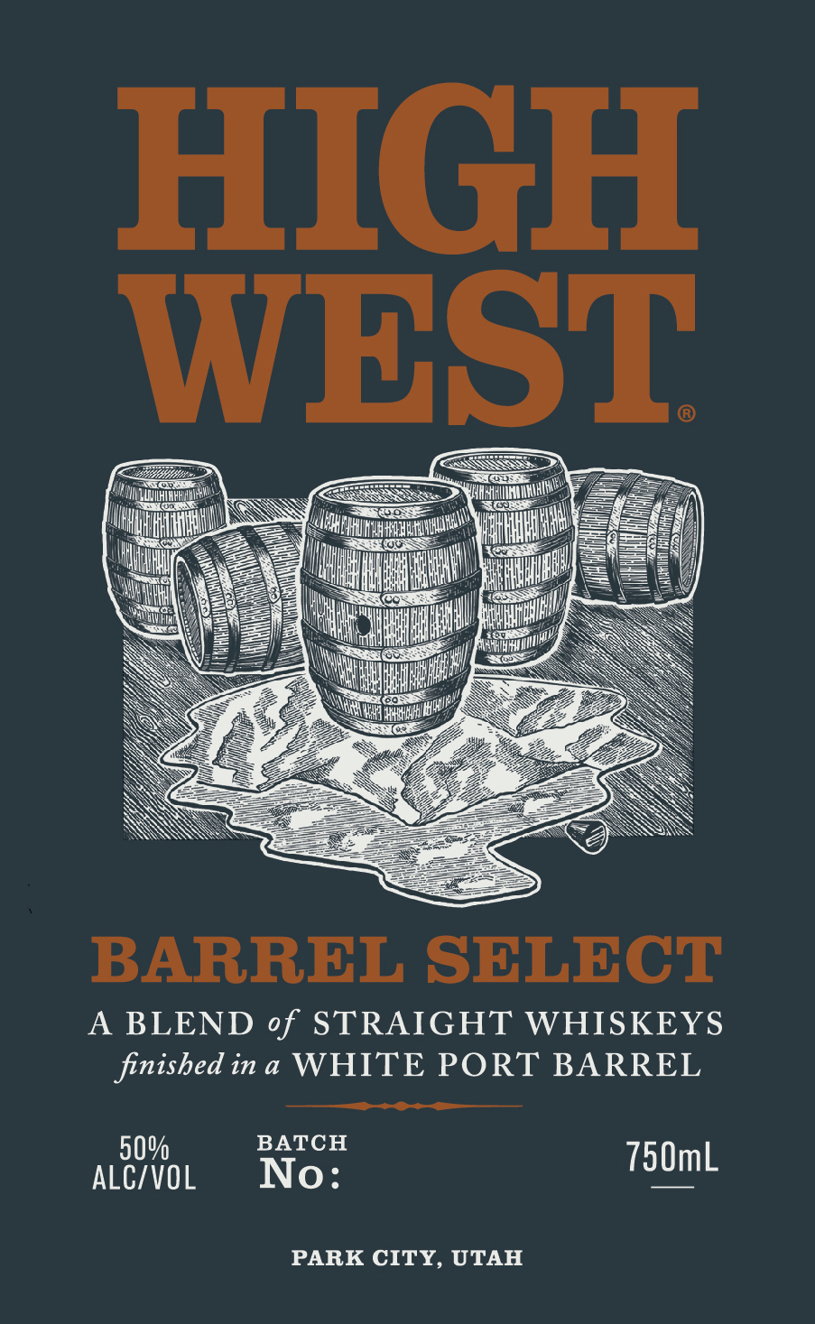 TABC label artwork for High West Barrel Select Whiskey finished in White Port Barrels