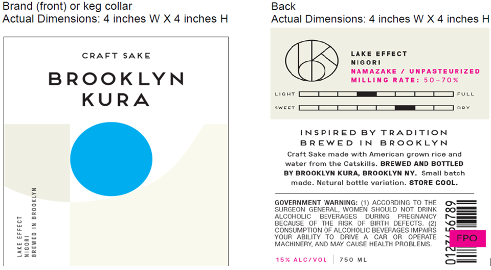TABC label artwork for BROOKLYN KURA LAKE EFFECT NIGORI